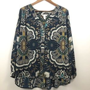 H&M Floral Long Sleeve Blouse Button Up Sz 12